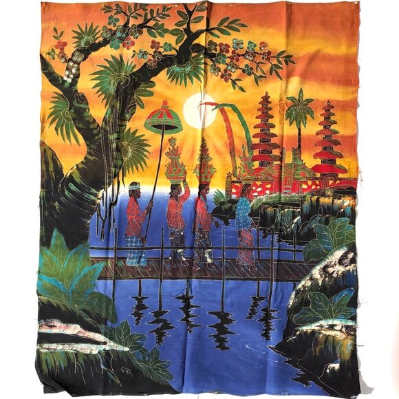 Balinese Batik Art Panel Traditional Scene Bali Indonesia Asian vintage AS IS - Picture 11 of 15